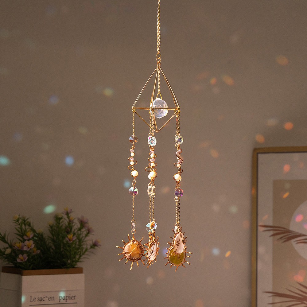 Solar Cone Faceted Crystal Suncatcher - Natural Agate & Handcrafted Prism for