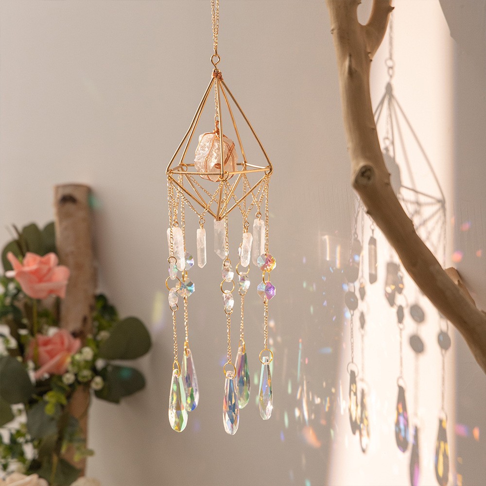 Cloud & Rain Handcrafted Suncatcher - Natural Agate & Cone Prism for Window