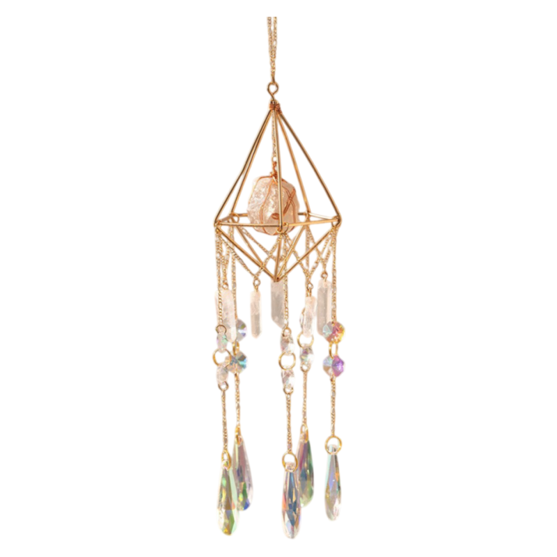 Cloud & Rain Handcrafted Suncatcher - Natural Agate & Cone Prism for Window view 2