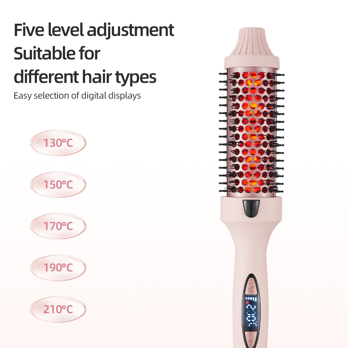 2-in-1 Pink Volumizing Hair Straightening Brush & Curling Iron - Tourmaline view 2