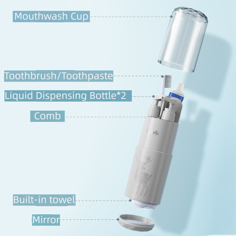 Grey Deluxe 8-in-1 Travel Toiletry Set - Portable All-in-One Toothbrush Holder view 2