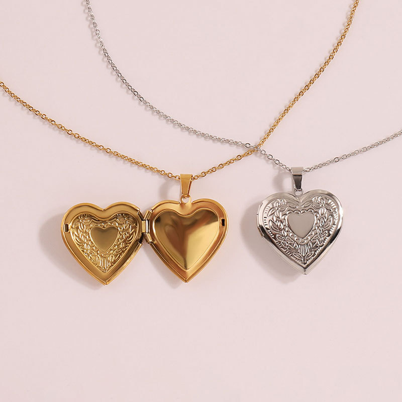 2-Pack Luxury Fading-Resistant Titanium Steel Heart Locket Necklace(Sliver & view 2
