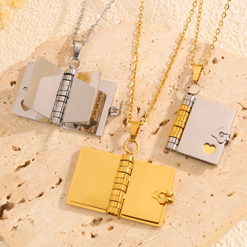 Gold Titanium Steel Fading-Resistant Envelope Locket Necklace - Openable Love view 2