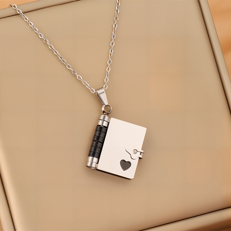 Black-Sliver Titanium Steel Fading-Resistant Envelope Locket Necklace