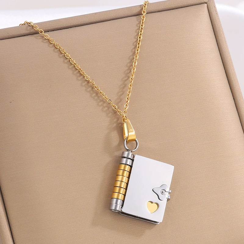 Gold-Sliver Titanium Steel Fading-Resistant Envelope Locket Necklace