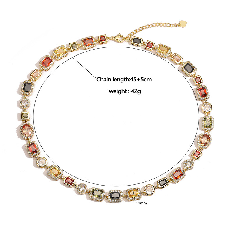 White-Gold Vintage Light Luxury Geometric Colorful Gemstone Choker Necklace view 3