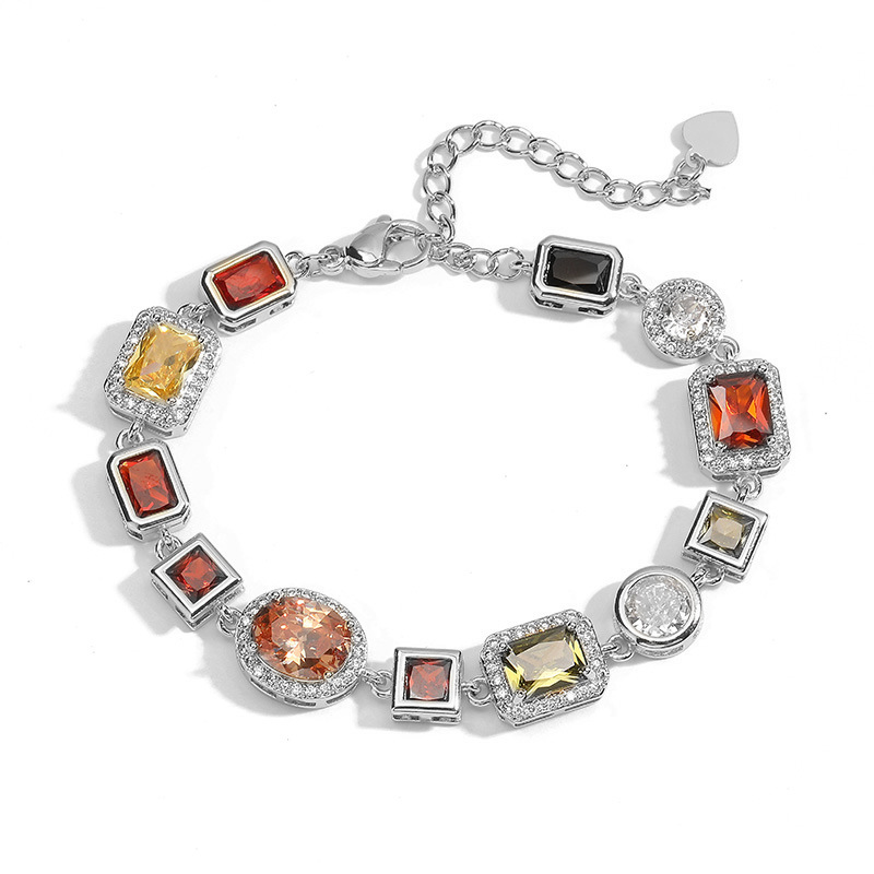 White-Gold Elegant Light Luxury Geometric Colorful Gemstone Bracelet (L