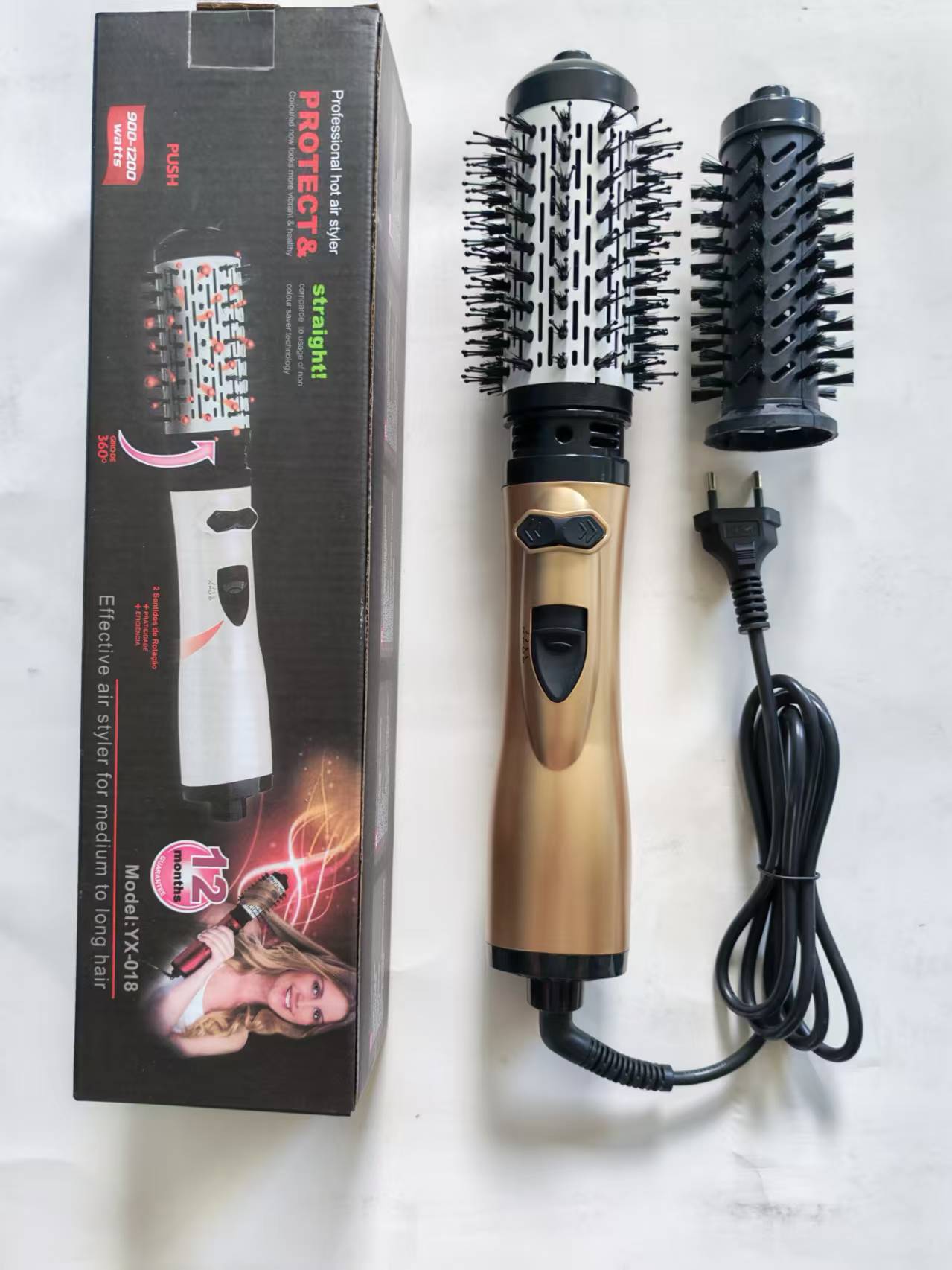 2-in-1 Gold Automatic Rotating Hot Air Styler(38/50mm Curling Barrel)