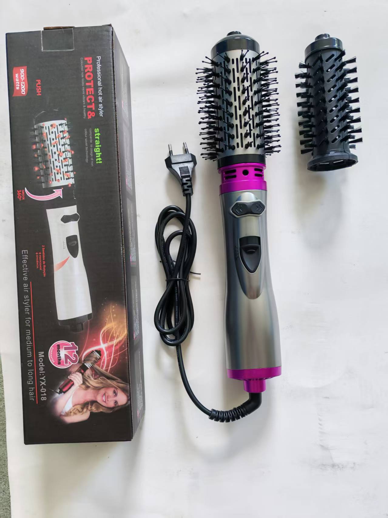 2-in-1 Grey-Purple Automatic Rotating Hot Air Styler(38/50mm Curling Barrel)