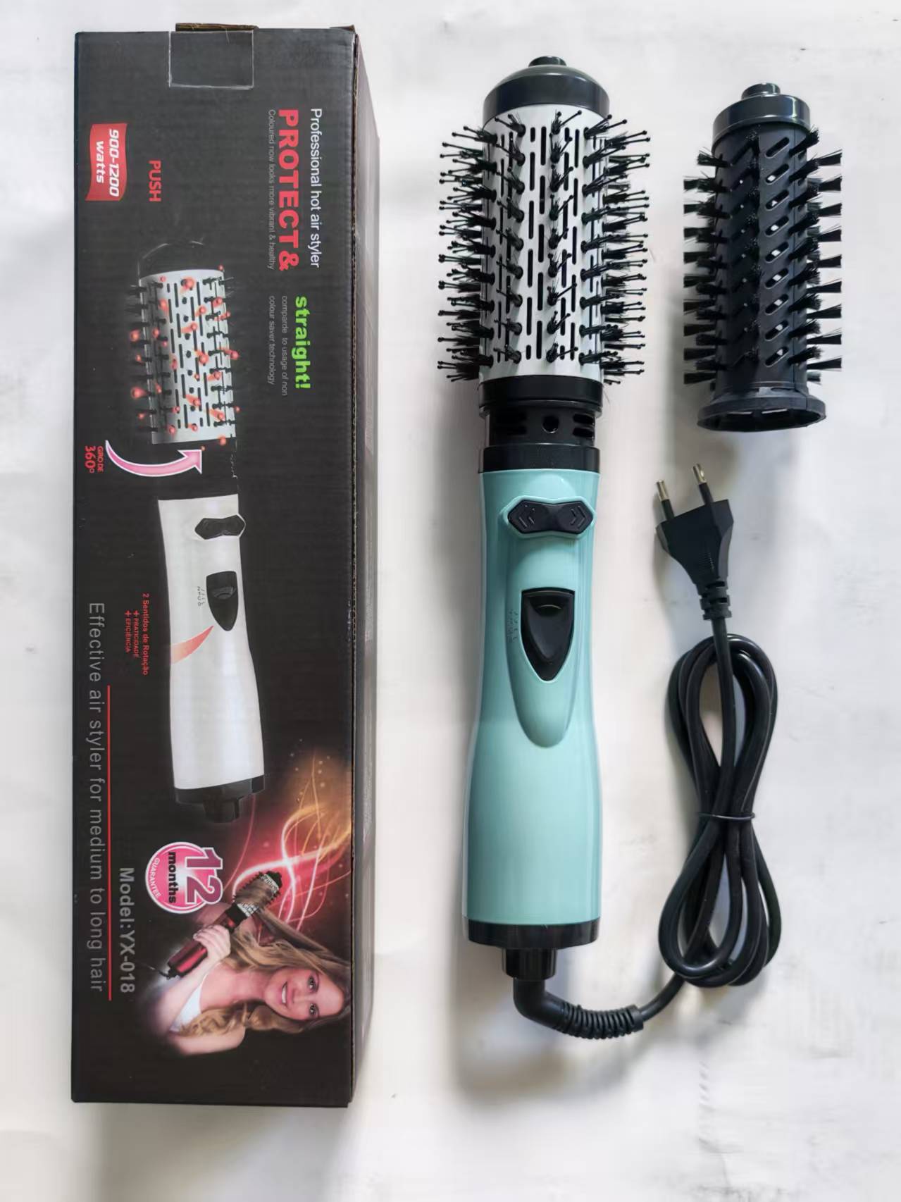2-in-1 Blue Automatic Rotating Hot Air Styler(38/50mm Curling Barrel)