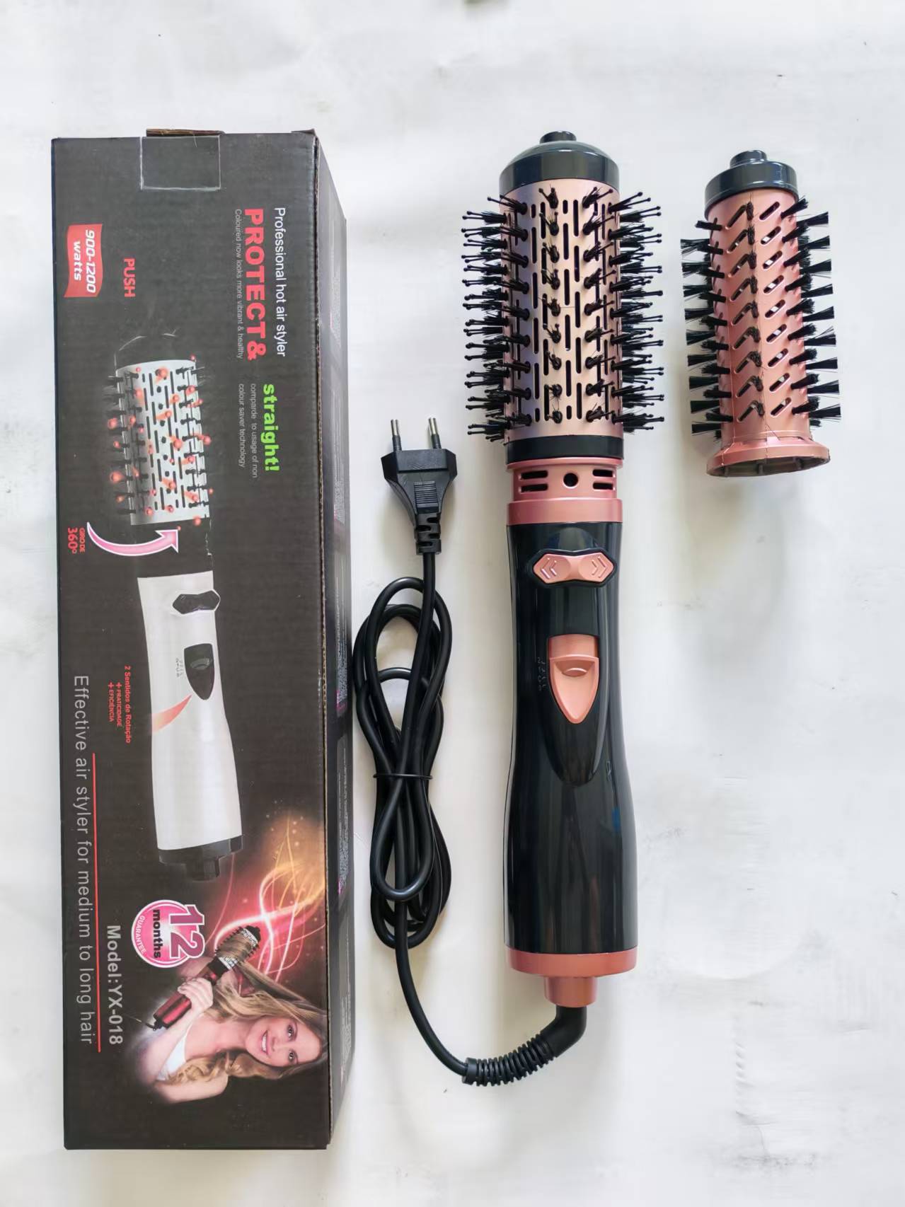 2-in-1 Pink Automatic Rotating Hot Air Styler(38/50mm Curling Barrel)