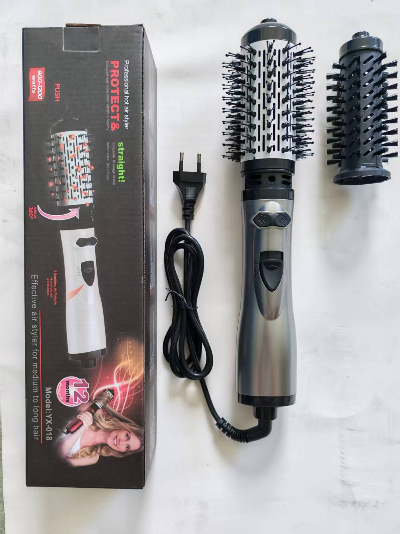2-in-1 Grey Automatic Rotating Hot Air Styler(38/50mm Curling Barrel)