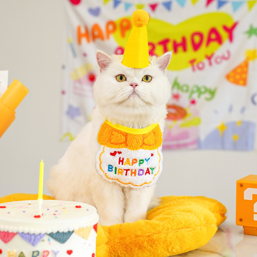 4-Pack Adorable Pet Dog Cat Birthday Party Hat & Bib Set(Yellow & Orange)