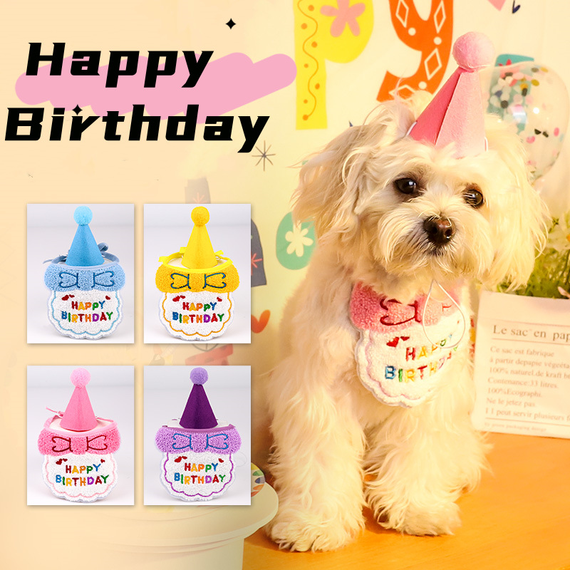 4-Pack Adorable Pet Dog Cat Birthday Party Hat & Bib Set(Purple & Dark-Blue) view 3
