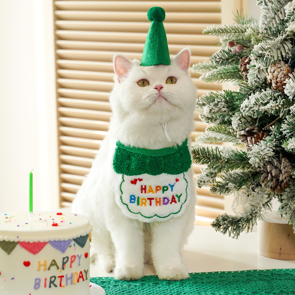 4-Pack Adorable Pet Dog Cat Birthday Party Hat & Bib Set(Green & Red)