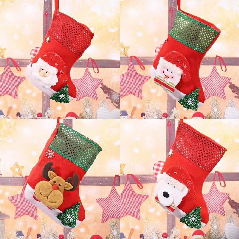 E4-3 Snowman Sequin Christmas Stocking(25x19CM) - Glitter Hanging Gift Bag for view 2