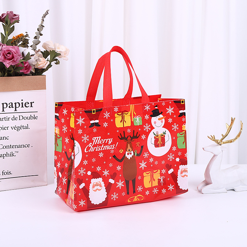 8-Pack Christmas Red Tote Bags(32 x 25 x 17 CM) with Film Coating - Non-Woven — image 1