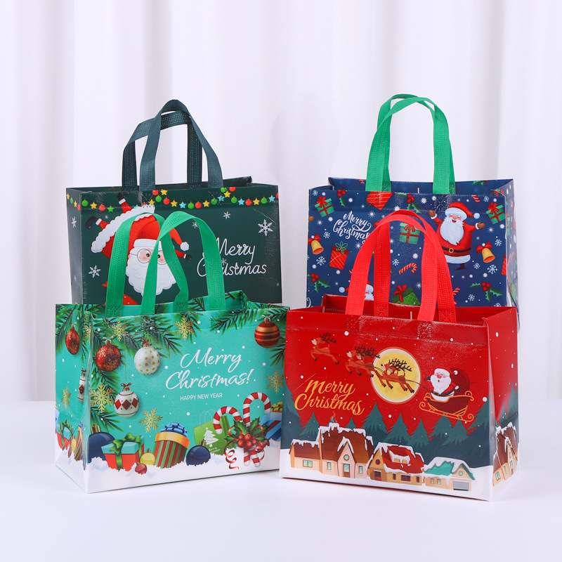 8-Pack New Christmas Red Non-Woven Tote Bags(32 x 25 x 17 CM) - Santa Sleigh & view 3