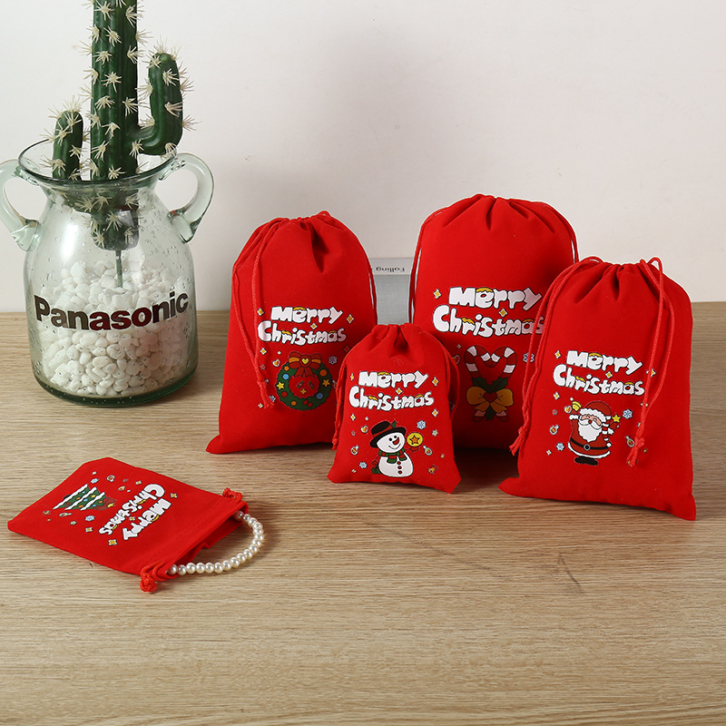 2-Pack Luxury Red Velvet Snowman Christmas Gift Bag(13x18CM) - Festive view 2