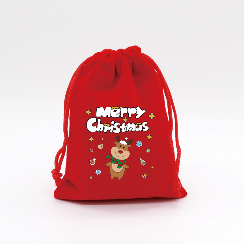 2-Pack Luxury Red Velvet Christmas Elk Gift Bag(13x18CM) - Festive Drawstring — image 1
