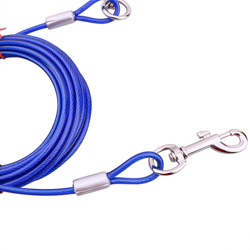 Blue Heavy-Duty Steel Wire Dual-Head Dog Tie-Out Cable Leash(5mm x 3m - 10ft) view 2