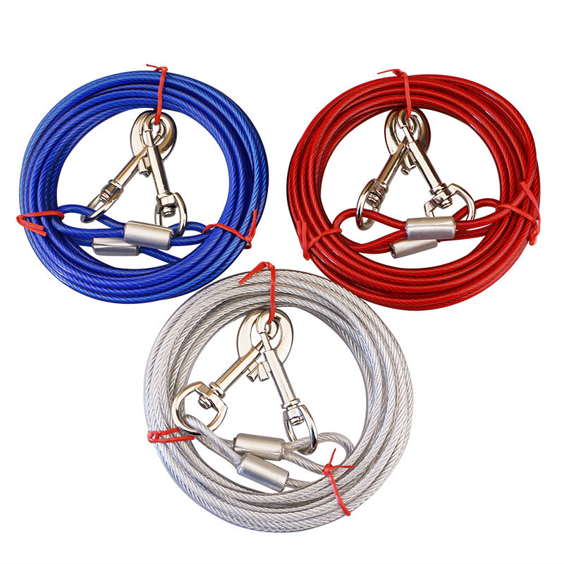 Blue Heavy-Duty Steel Wire Dual-Head Dog Tie-Out Cable Leash(5mm x 3m - 10ft) view 3