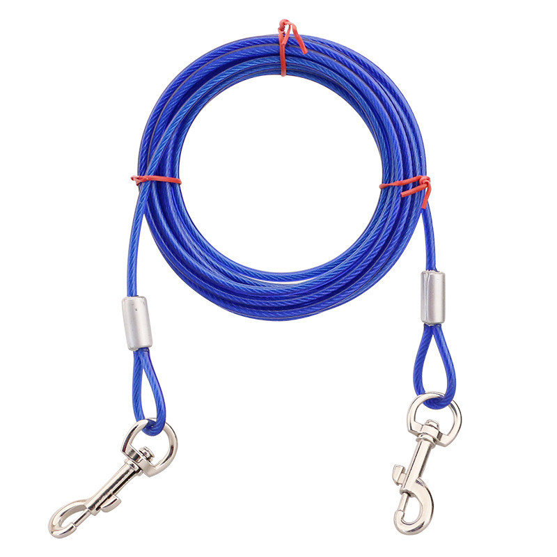 Blue Heavy-Duty Steel Wire Dual-Head Dog Tie-Out Cable Leash(6mm x 10m - 33ft) — image 1