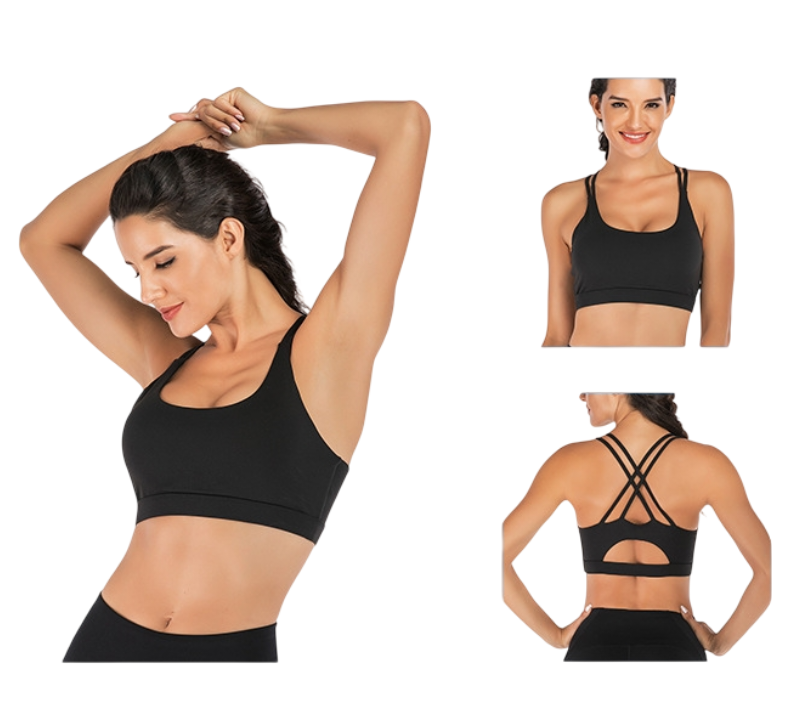 S Size Black Elegant Sexy Criss-Cross Back Sports Bra for Women - High Support