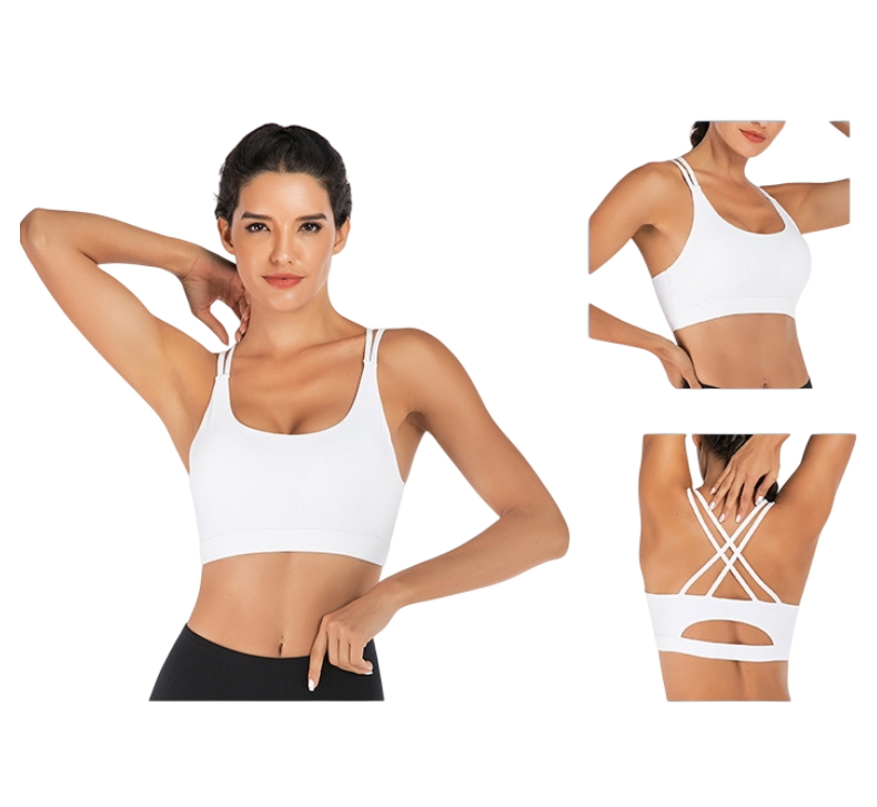 XL Size White Elegant Sexy Criss-Cross Back Sports Bra for Women - High