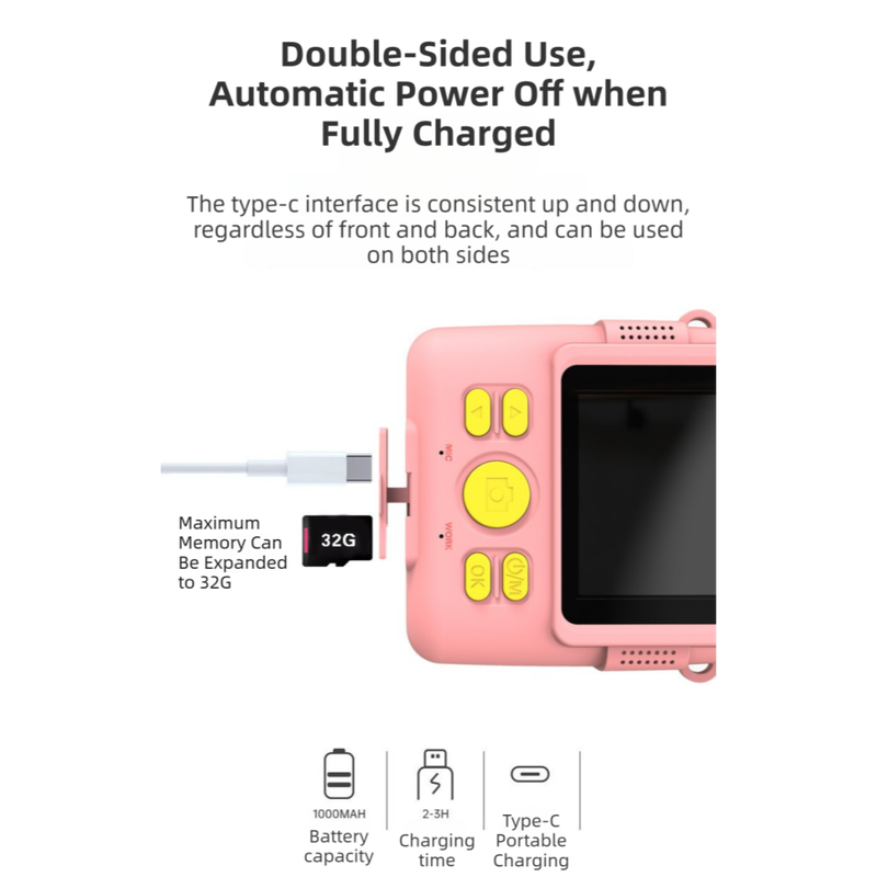 Purple ABS-681 Portable Kids Mini Digital Polaroid with 32GB Card view 5