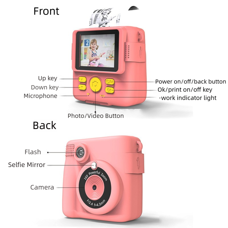 Purple ABS-681 Portable Kids Mini Digital Polaroid with 32GB Card view 6