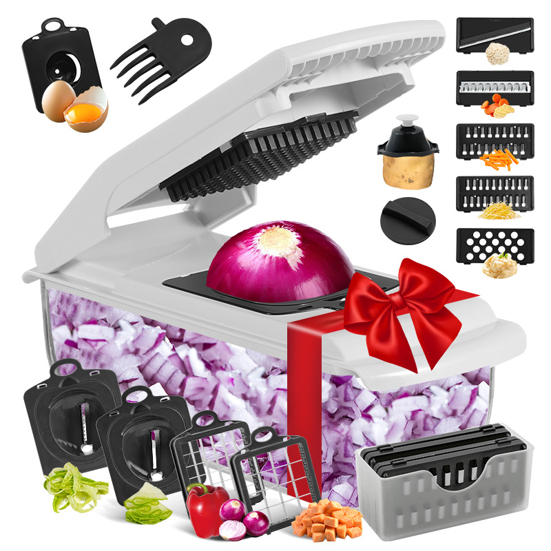18-Piece Black-White Multi-Function Vegetable Chopper & Slicer Set - Rotary