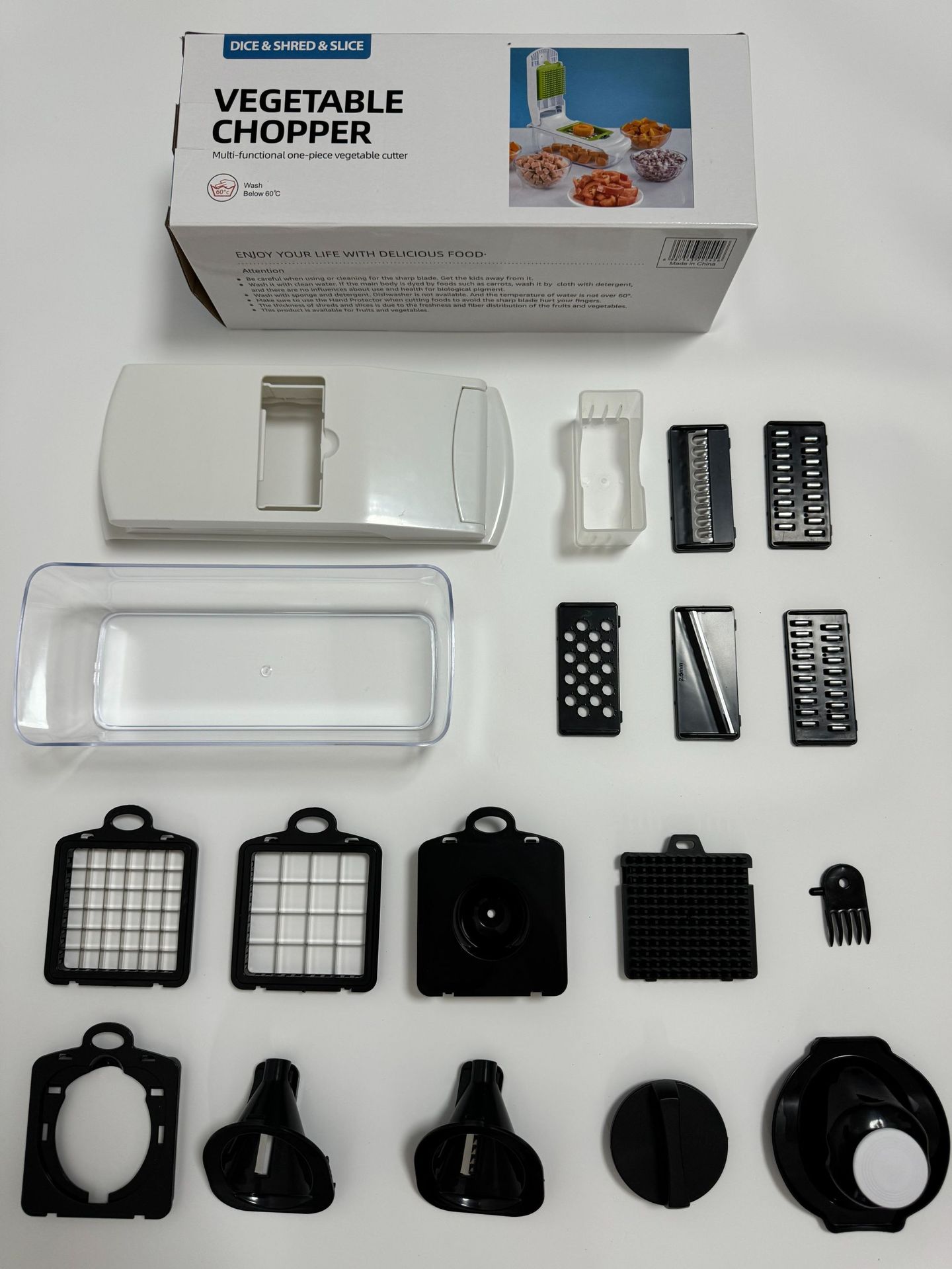 18-Piece Black-White Multi-Function Vegetable Chopper & Slicer Set - Rotary view 7