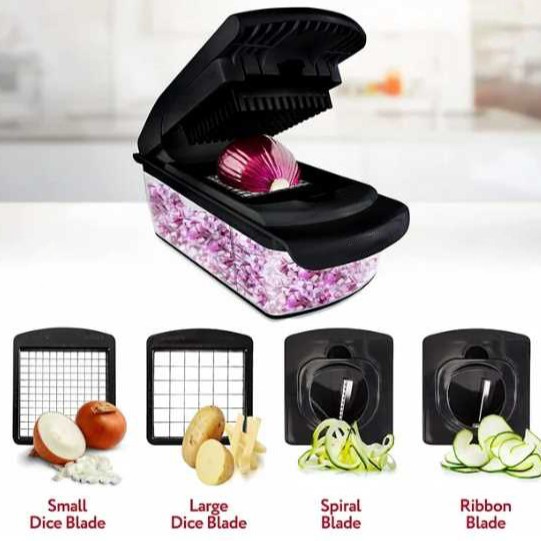18-Piece White-Green Multi-Function Vegetable Chopper & Slicer Set - Rotary view 2