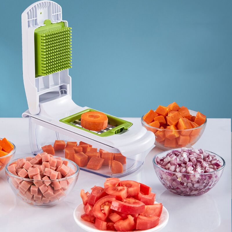 18-Piece White-Green Multi-Function Vegetable Chopper & Slicer Set - Rotary view 4
