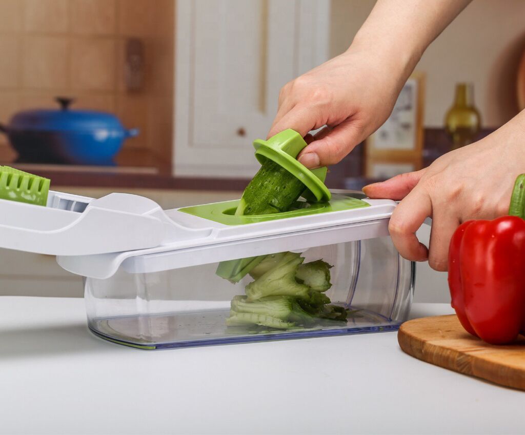 18-Piece White-Green Multi-Function Vegetable Chopper & Slicer Set - Rotary view 5