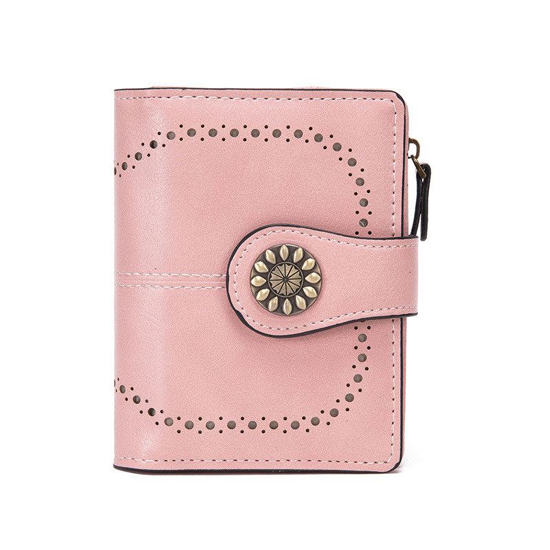 Pink Korean Style Cutout Compact PU Leather Wallet - Women's Mini Bifold