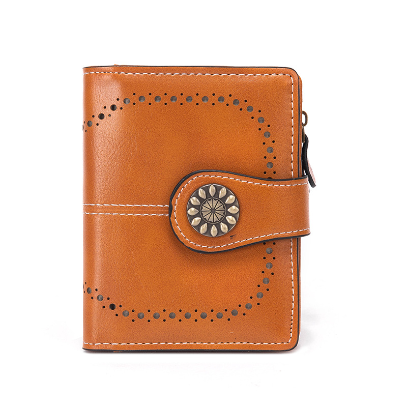 Dark Brown Korean Style Cutout Compact PU Leather Wallet - Women's Mini Bifold
