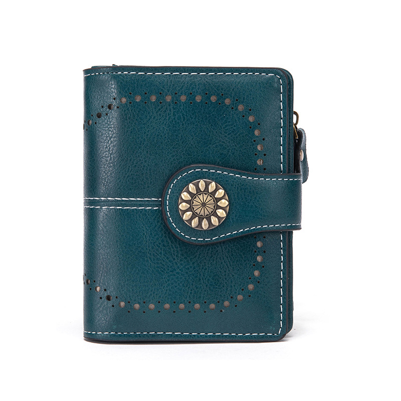 Dark Blue Korean Style Cutout Compact PU Leather Wallet - Women's Mini Bifold