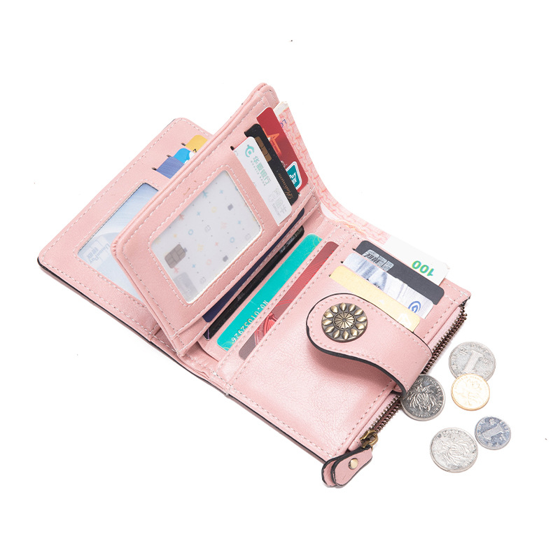 Black Korean Style Cutout Compact PU Leather Wallet - Women's Mini Bifold view 6