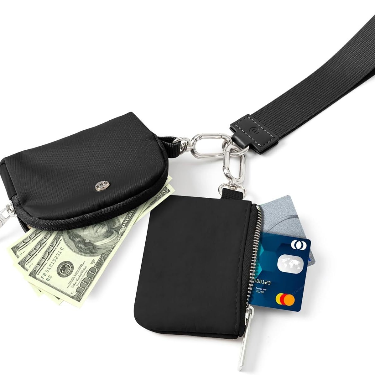 Black Women's Ultralight Fashion Nylon Wristlet Pouch Set - Portable Mini Coin view 2