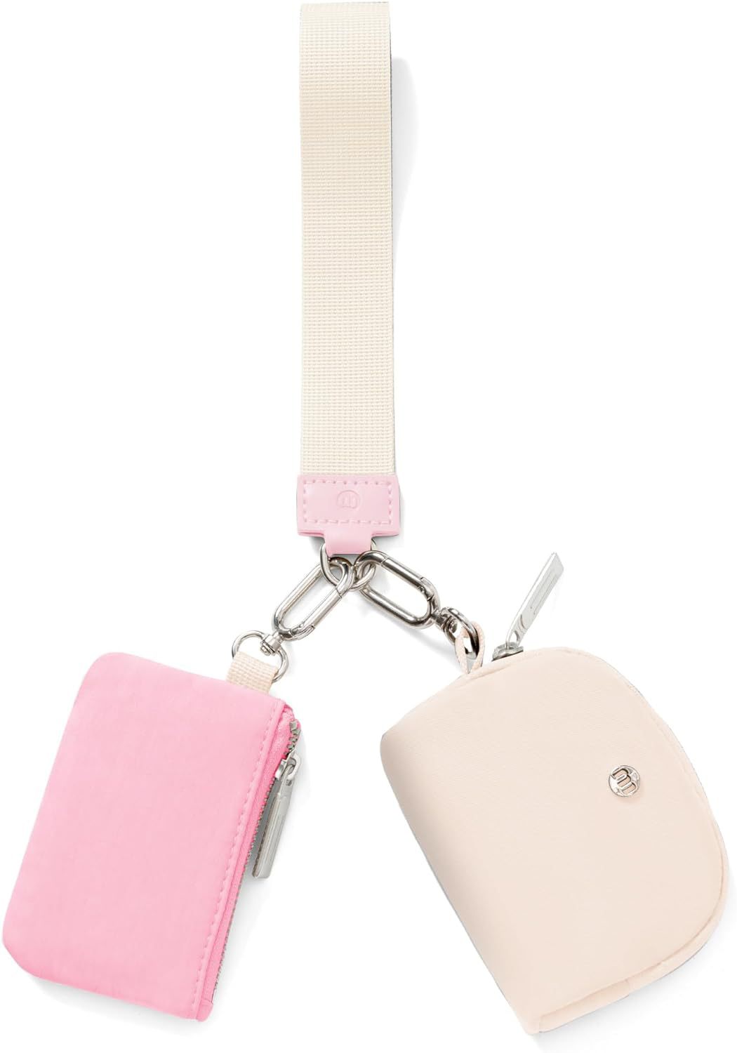 Pink Beige Women's Ultralight Fashion Nylon Wristlet Pouch Set - Portable Mini