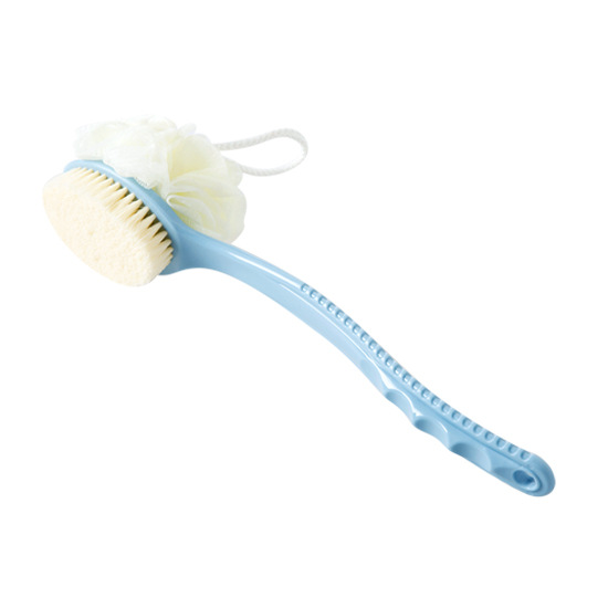 2-Pack Blue 2-in-1 Soft Bristle Long Handle Bath Brush & Shower Pouf Combo