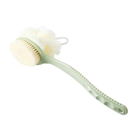 2-Pack Green 2-in-1 Soft Bristle Long Handle Bath Brush & Shower Pouf Combo