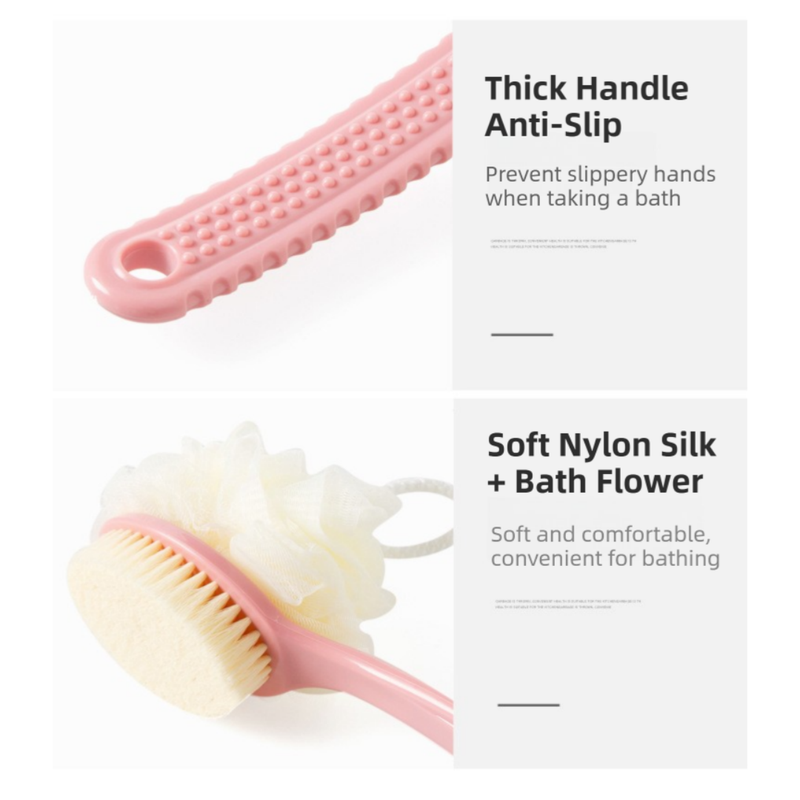 2-Pack Green 2-in-1 Soft Bristle Long Handle Bath Brush & Shower Pouf Combo view 4