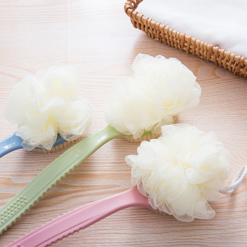 2-Pack Green 2-in-1 Soft Bristle Long Handle Bath Brush & Shower Pouf Combo view 5