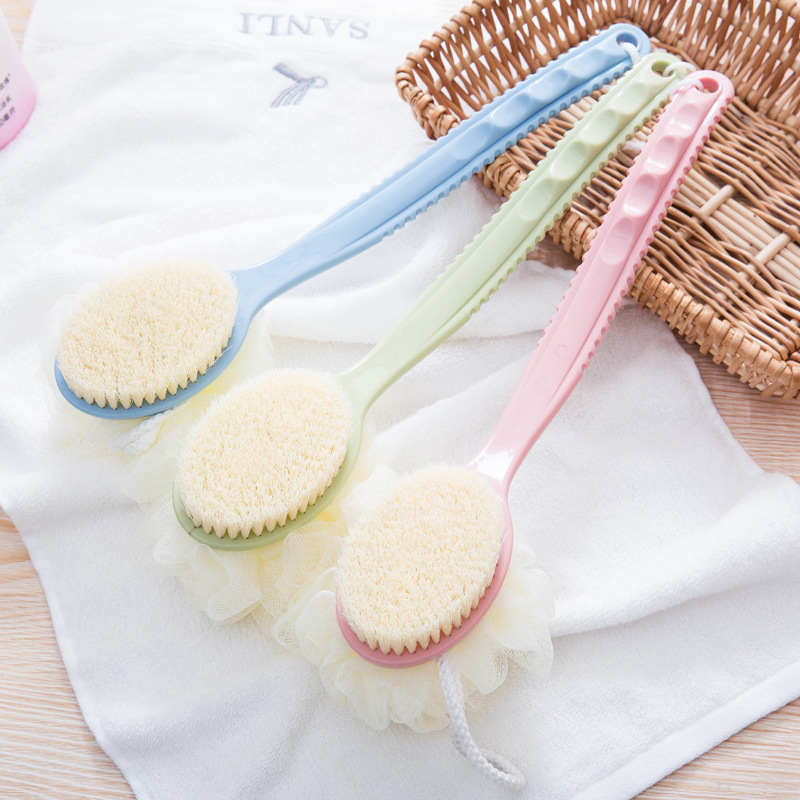 2-Pack Green 2-in-1 Soft Bristle Long Handle Bath Brush & Shower Pouf Combo view 6