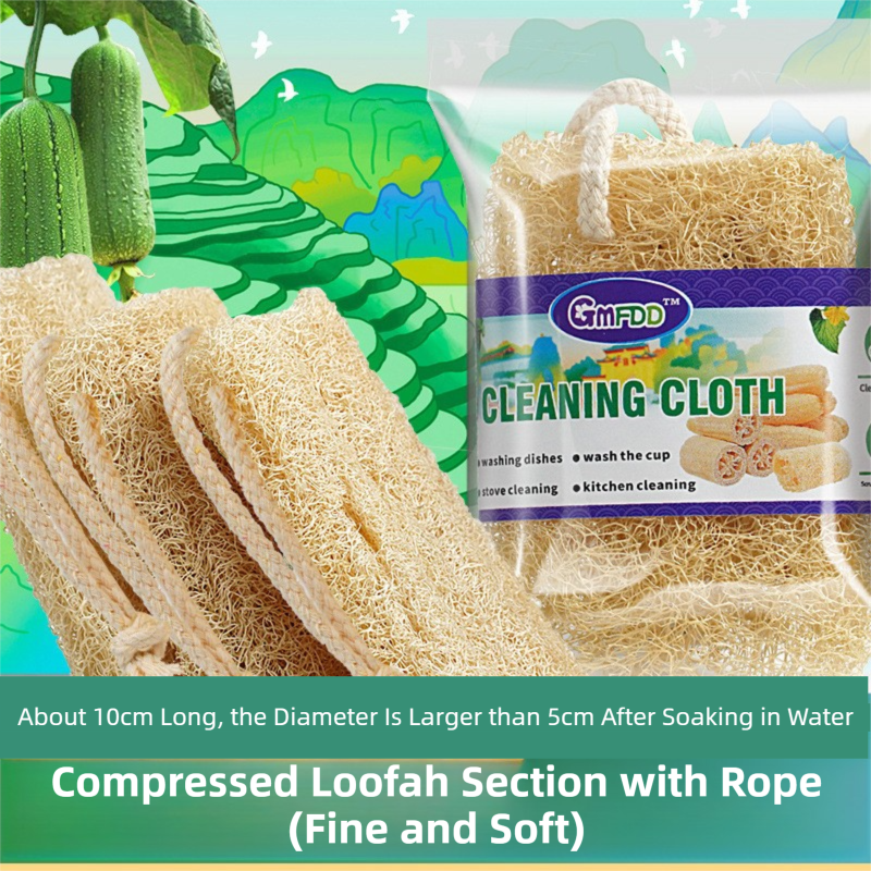 4-Pack Premium Soft Square Natural Loofah Segment Scrubber With Hanging Rope