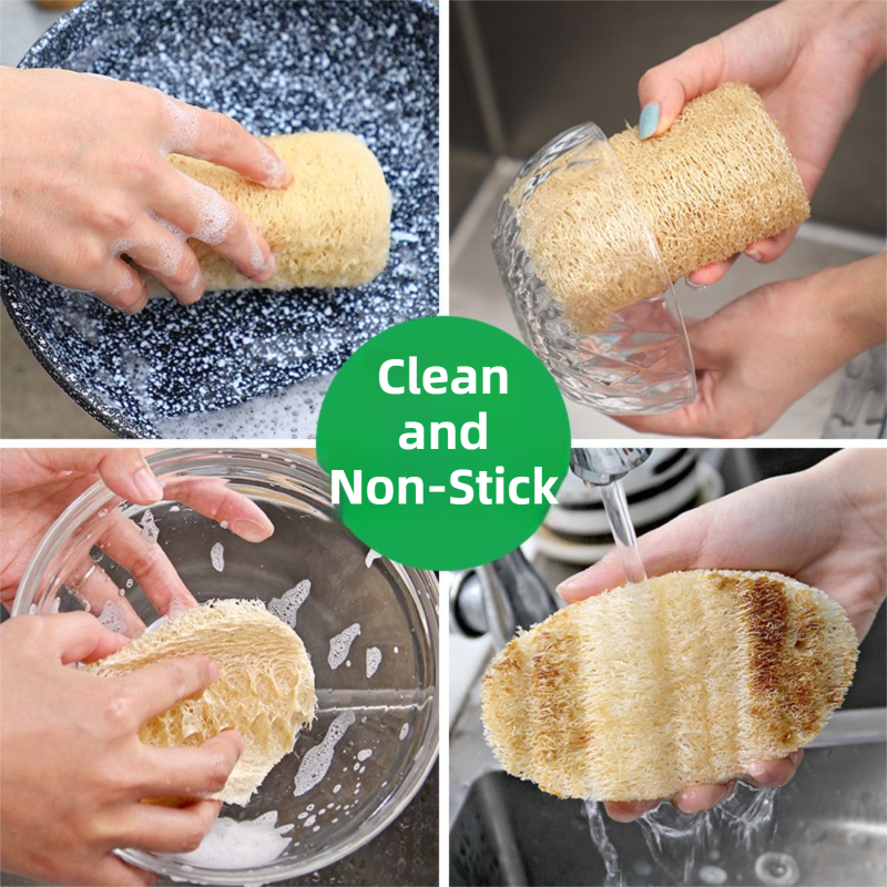 4-Pack Premium Soft Square Natural Loofah Segment Scrubber With Hanging Rope view 4