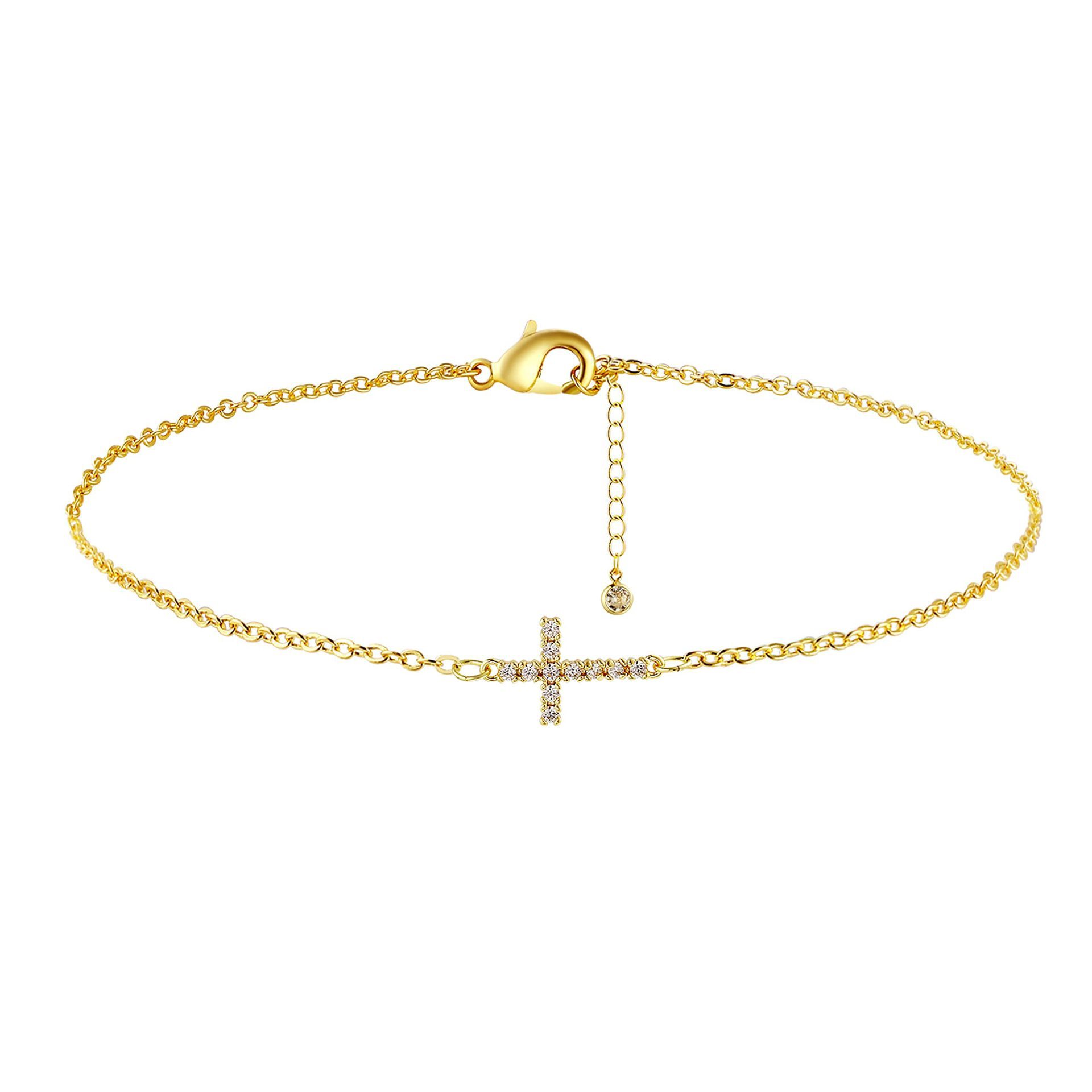 2-Pack Gold & Sliver Plated Micro-Paved CZ Mini Cross Bracelet - Dainty view 4